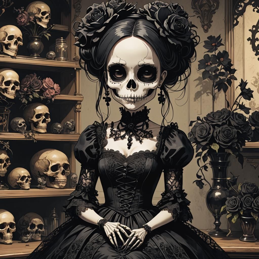 Creepy Gothic Skull Puppet in Anime Style
