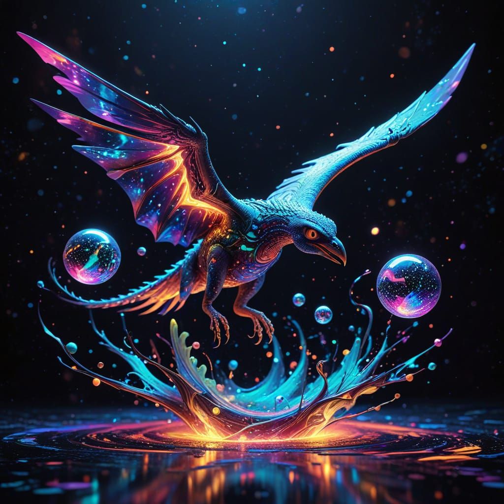 Psychedelic Pterodactyl in Cosmic Astral Illustration