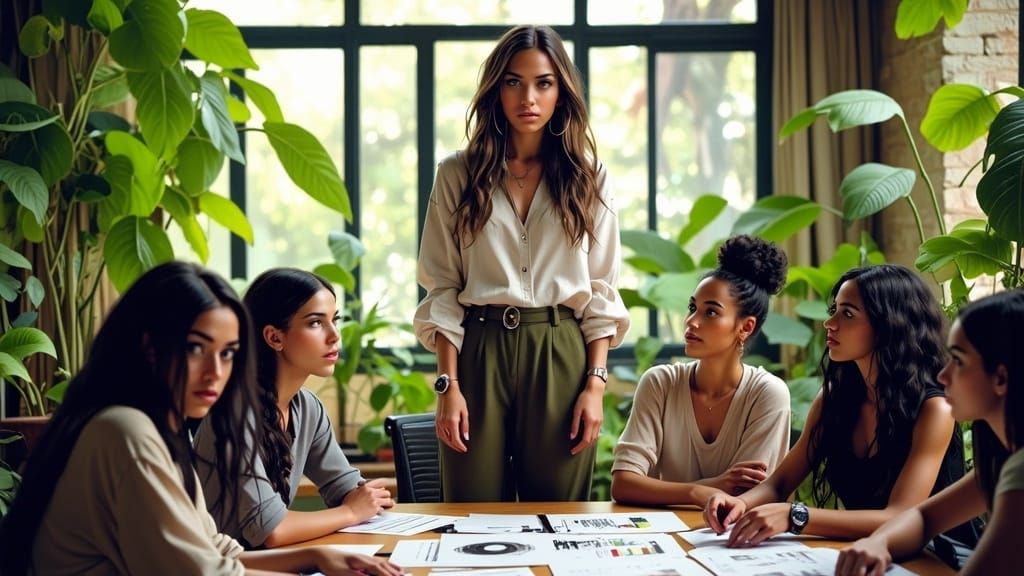 Entrepreneurial Woman Leading Team in Eco-Friendly Office