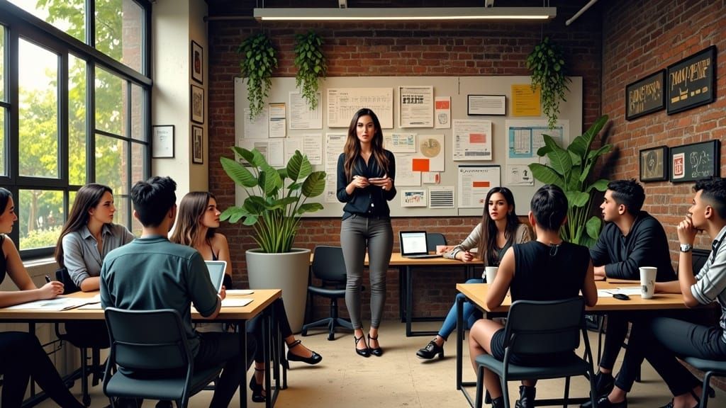 Empowered Entrepreneur Leading Team in Modern Workspace