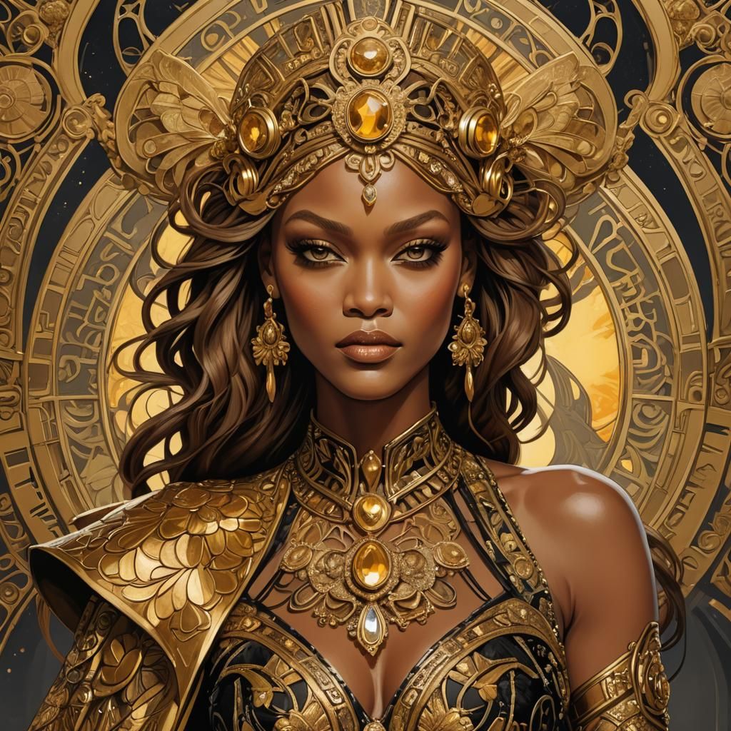 Art Nouveau Empress Runway Fashion in Gold and Black