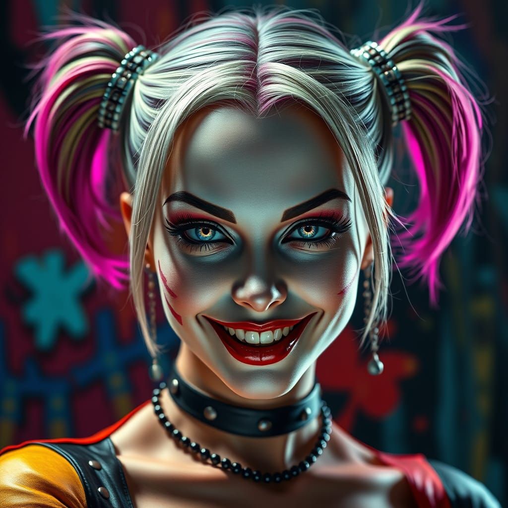 Harley Quinn Portrait in Giger Biomechanical Style