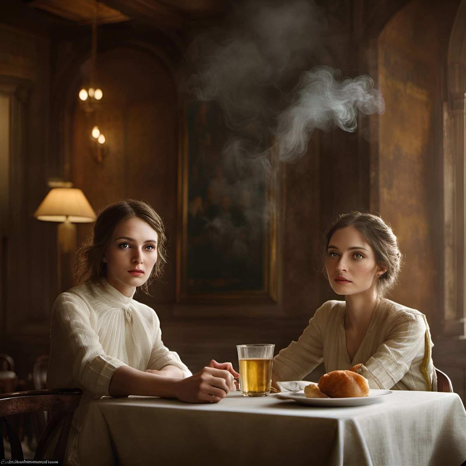 Beautiful Woman in Cafe: Photorealistic Dreamy Portrait