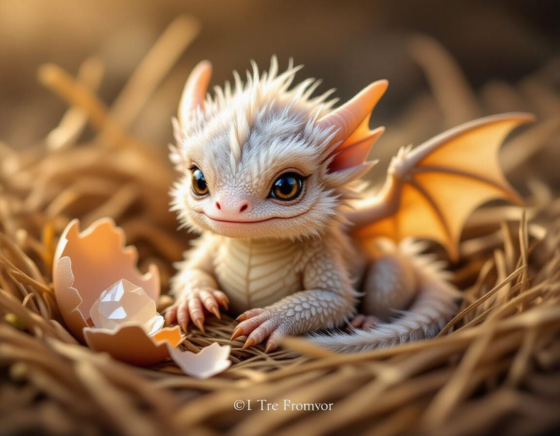 Fuzzy Dragonling Macro Portrait in Detailed Nest