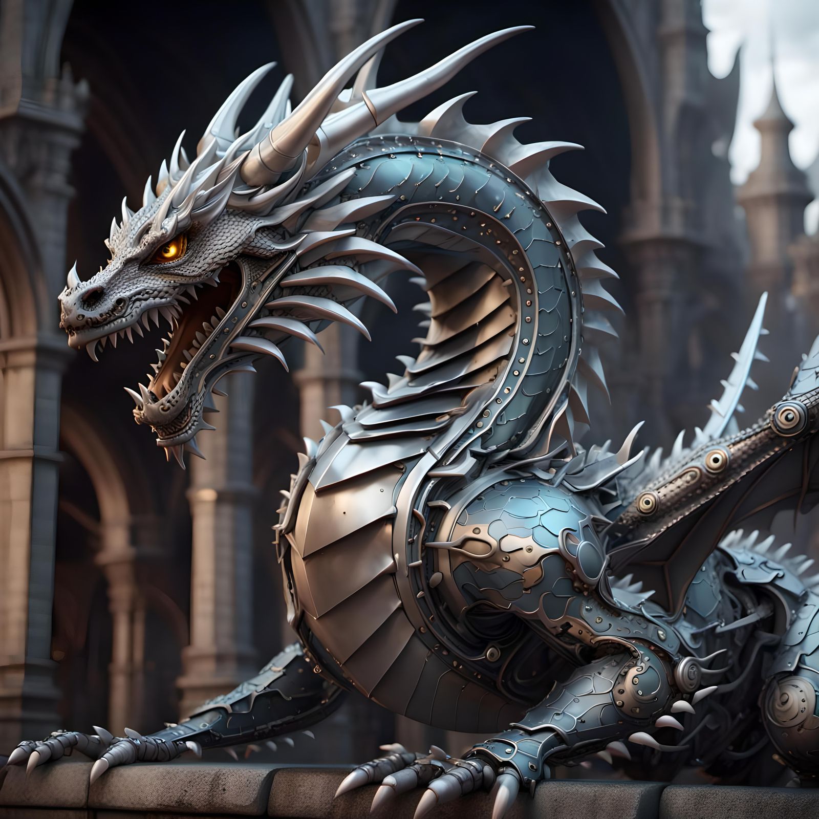 Mechanical Silver Dragon Concept Art