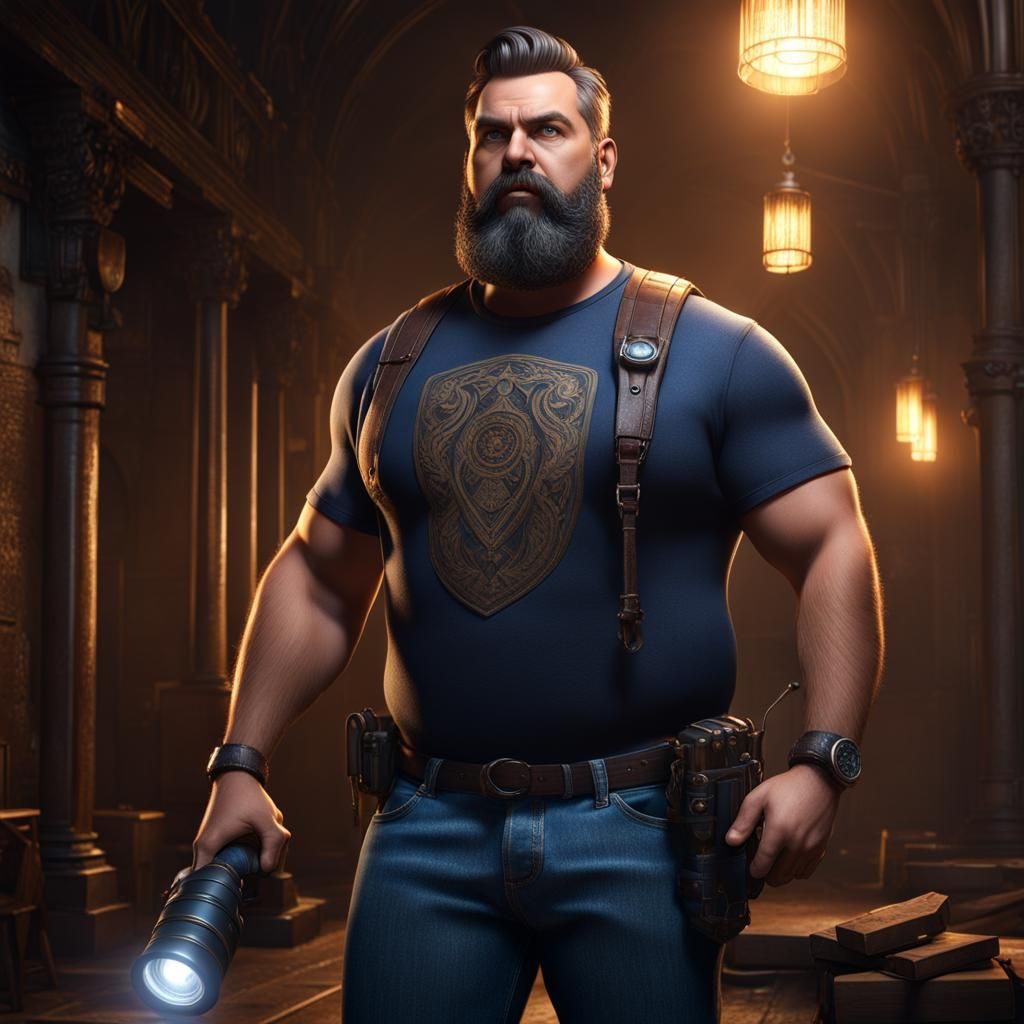 Gay Man with Flashlight in Detailed Matte Painting