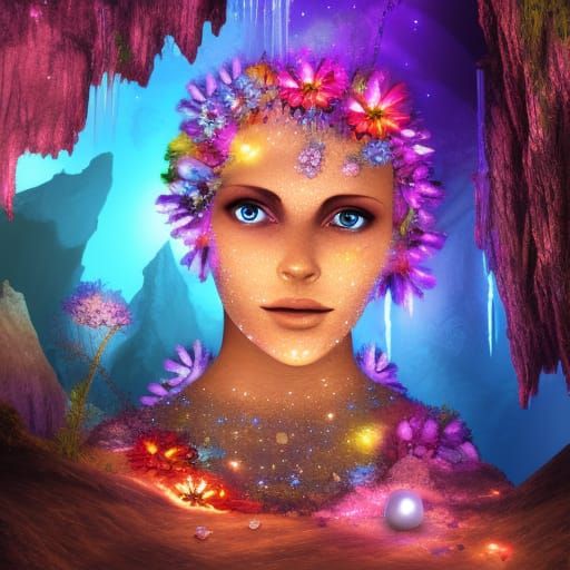 Bioluminescent Cave Portrait in Hyperdetailed Style