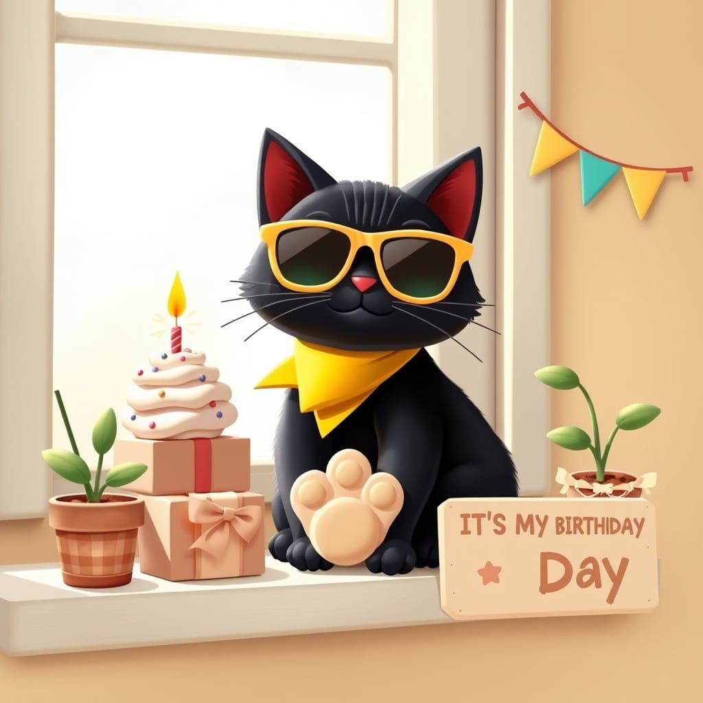 Tabby Cat Birthday in 3D Clay Style