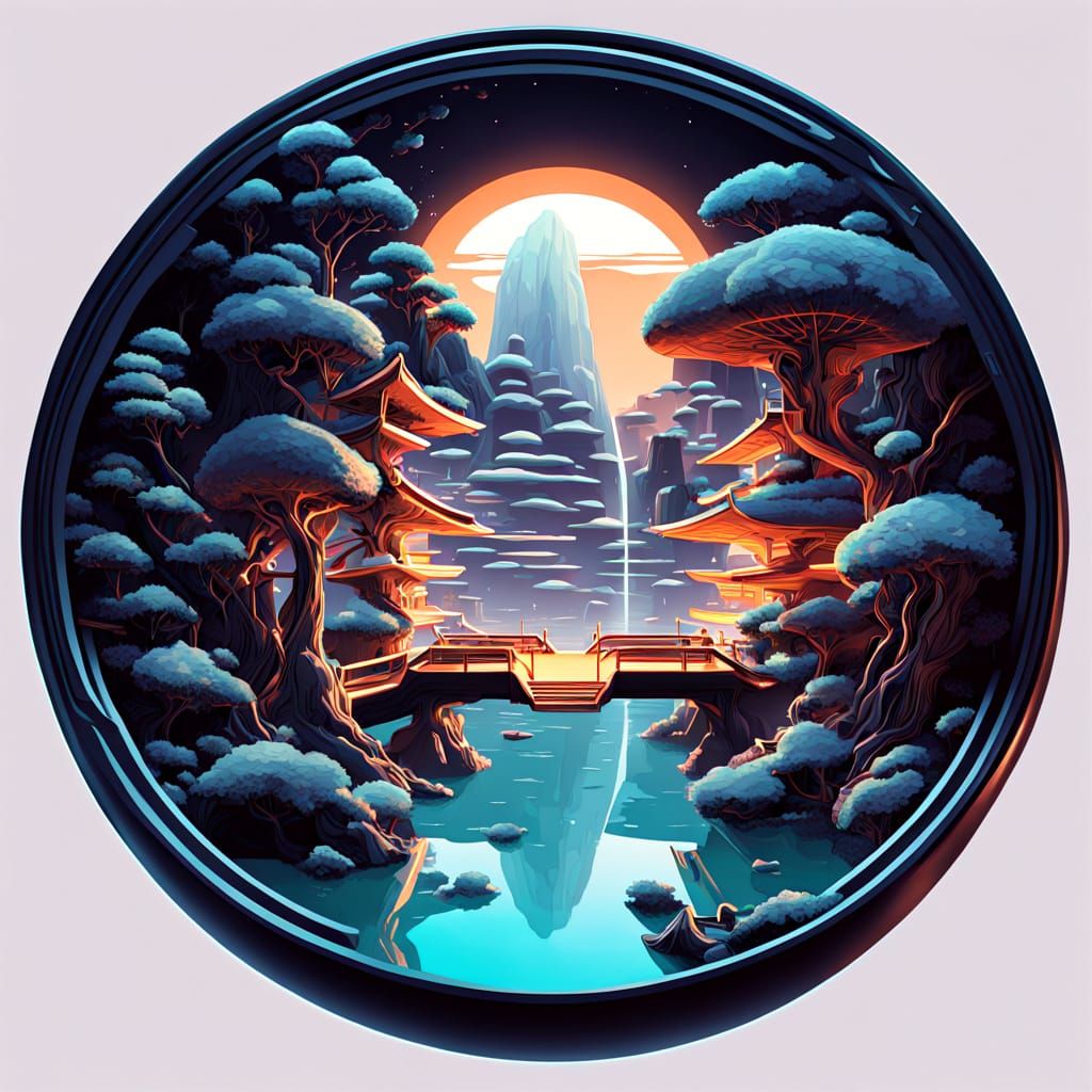 Ethereal Ramen Bowl in a Retro-Futuristic Zen Garden