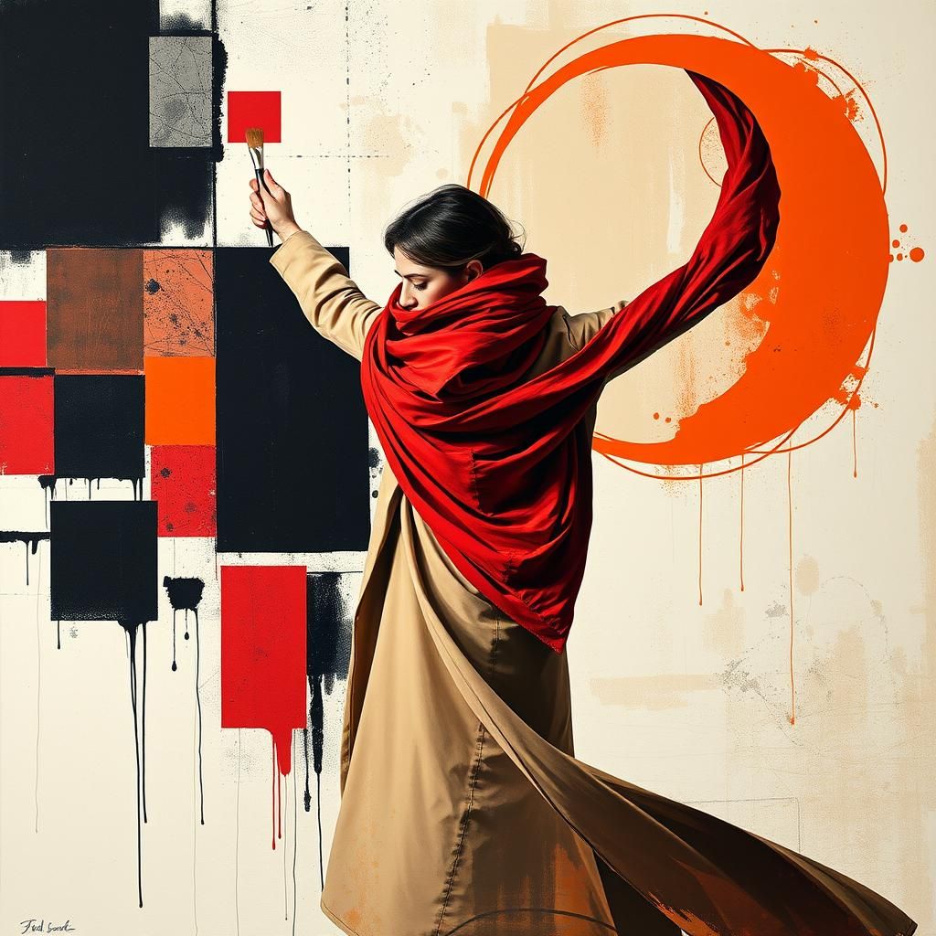 Dynamic Abstract Art with Geometric Shapes and Woman