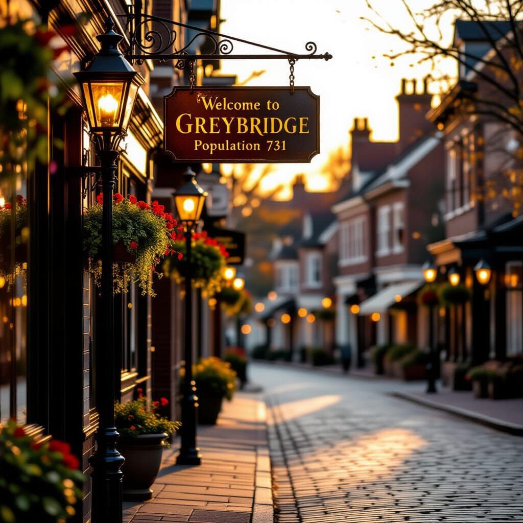 Charming Old Town with Gas Lamps and Cobblestone Streets