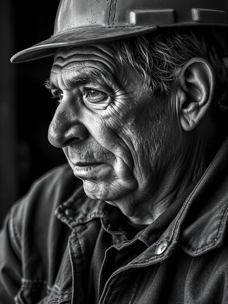 Weathered Oil Driller in Dramatic Black and White