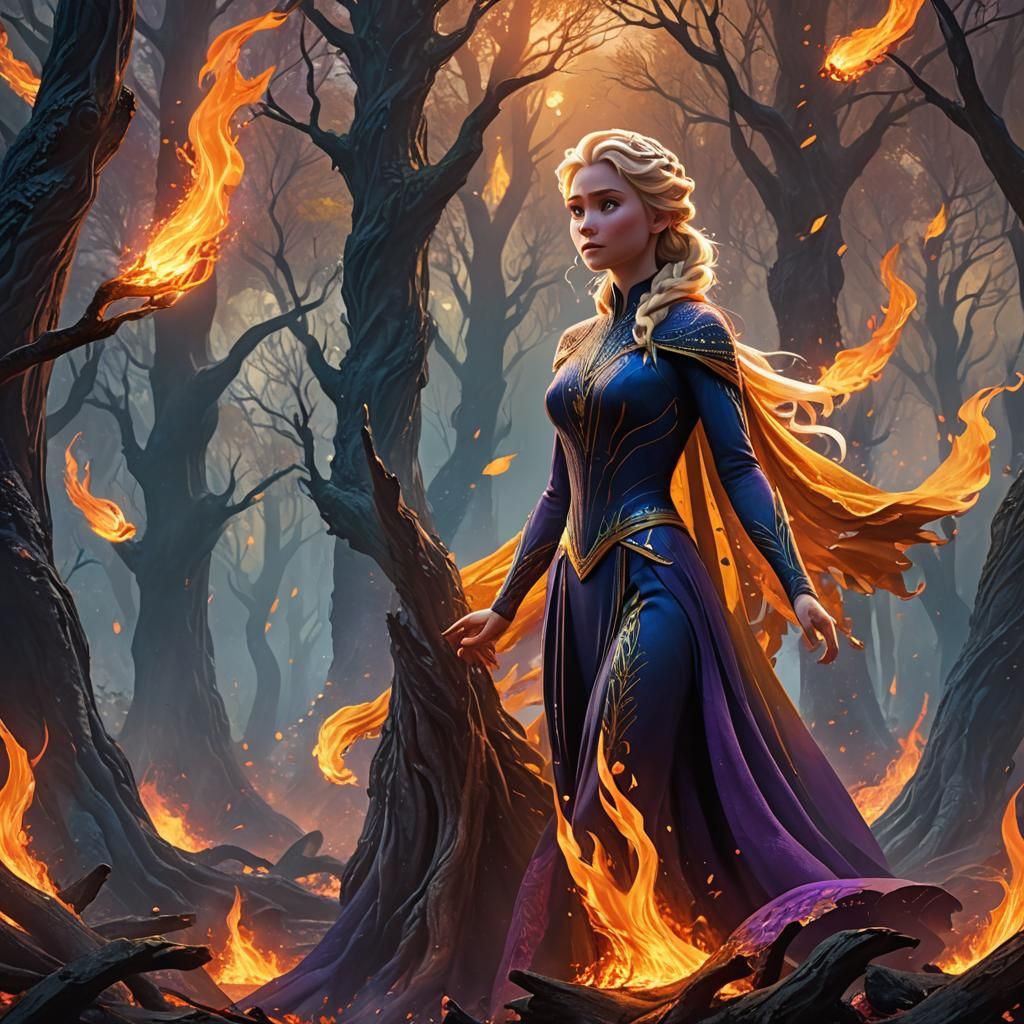 Elsa as Fire Queen in Mystical Forest