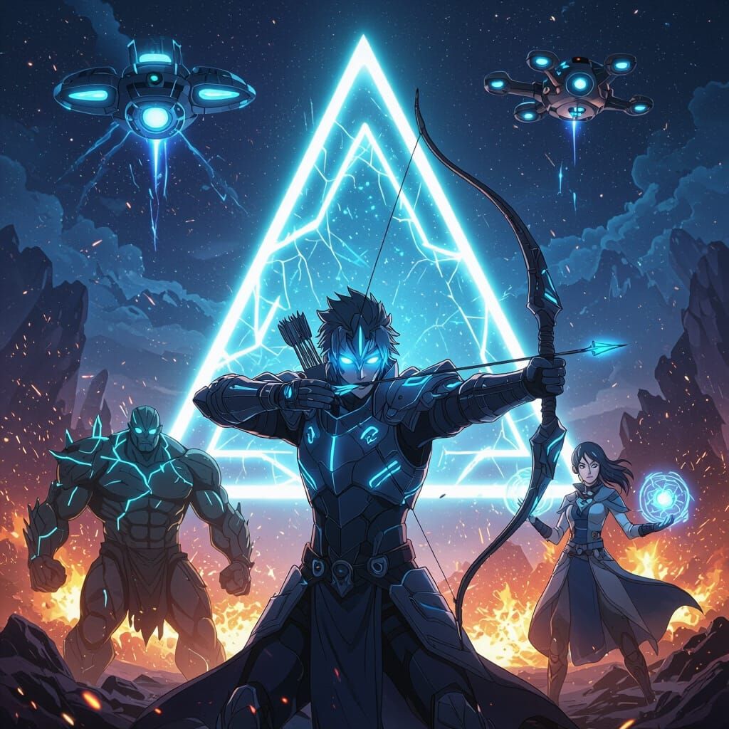 Sci-Fi Heroes in Cosmic Battle: Anime Key Visual