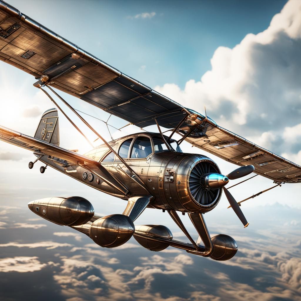Futuristic Steampunk Cessna Plane in Flight, 3D Render