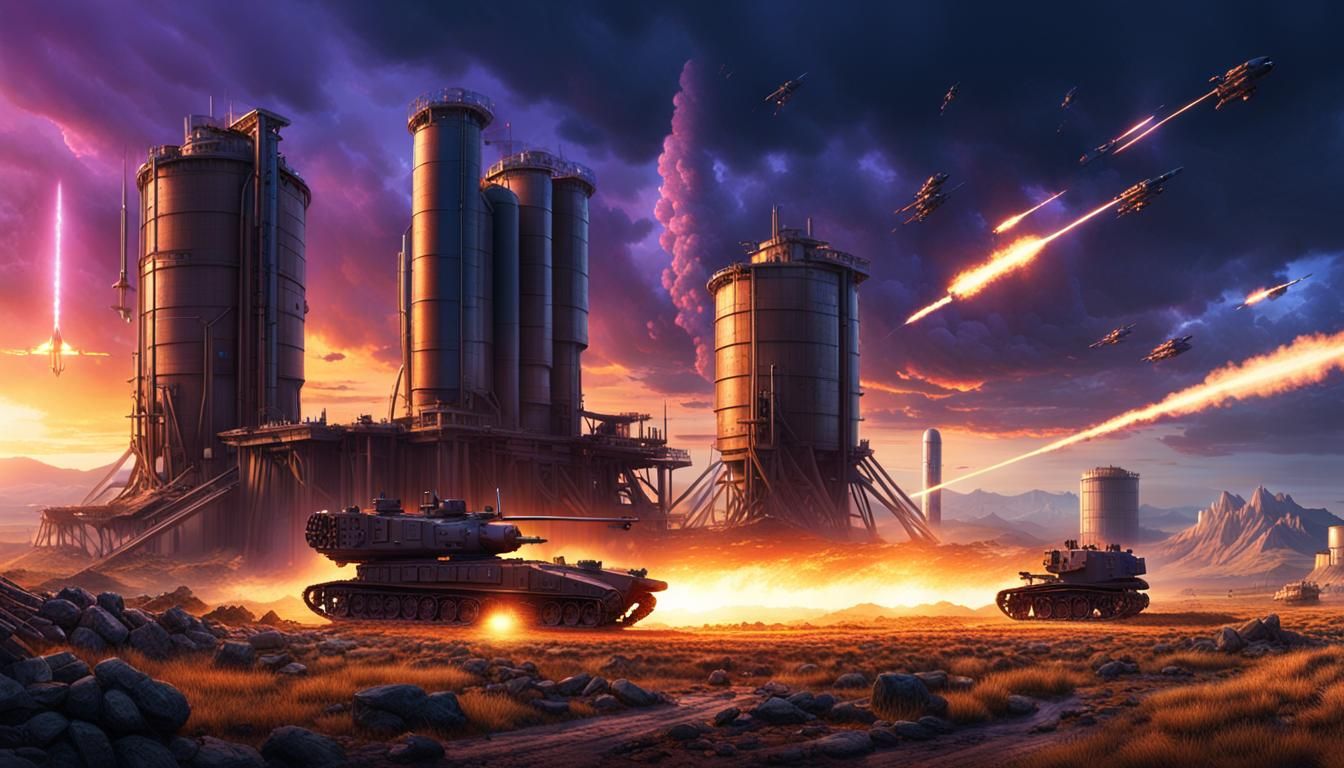 Missile Launch from Silos in a Fantasy Landscape