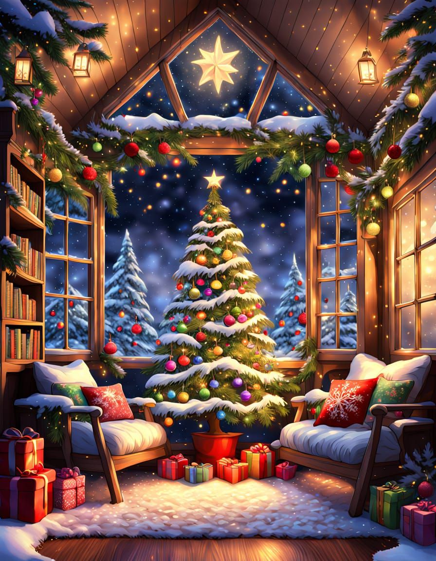 Festive Gollum in a Cozy Christmas Reading Nook