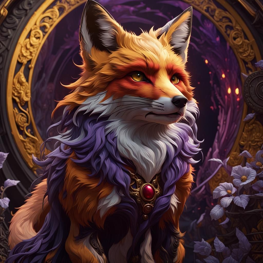 Dark Fantasy Black and Red Fox, Detailed Art