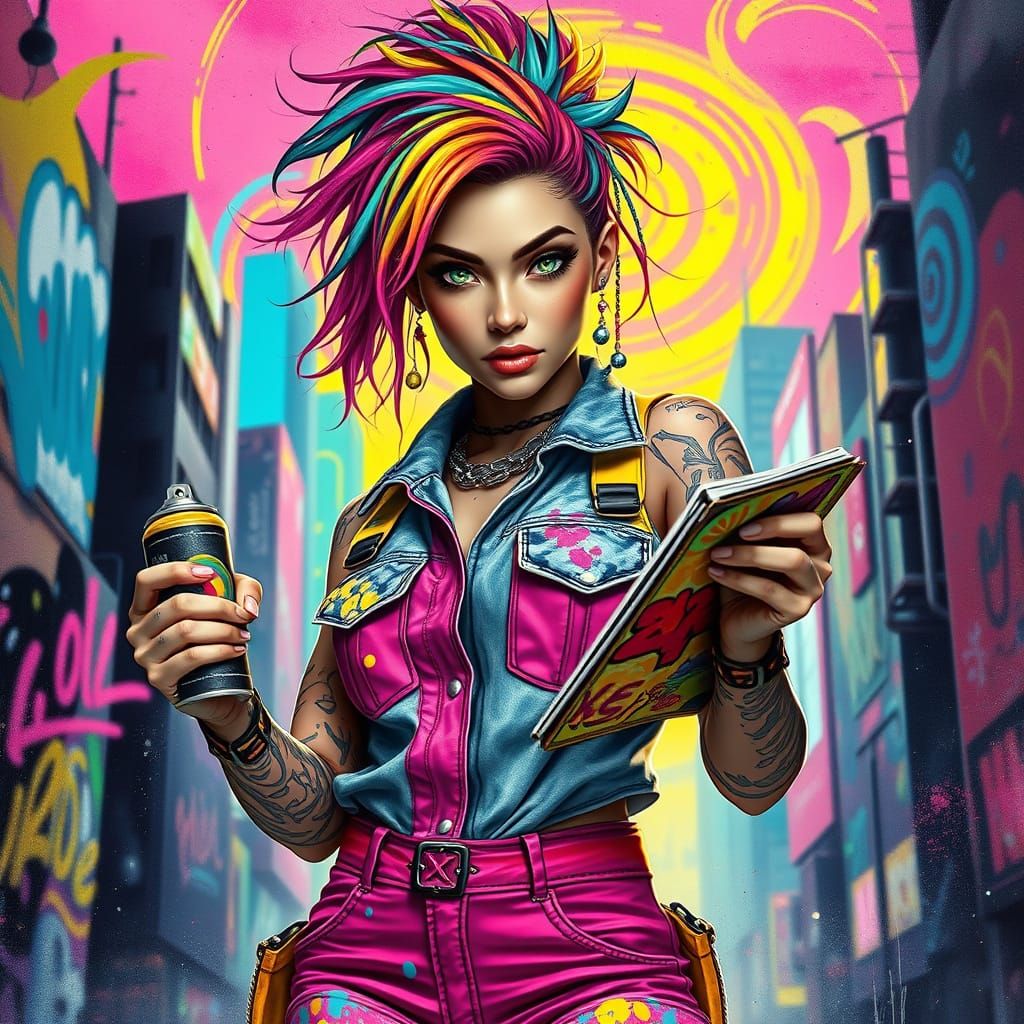Urban Graffiti Artist in Vibrant Colors