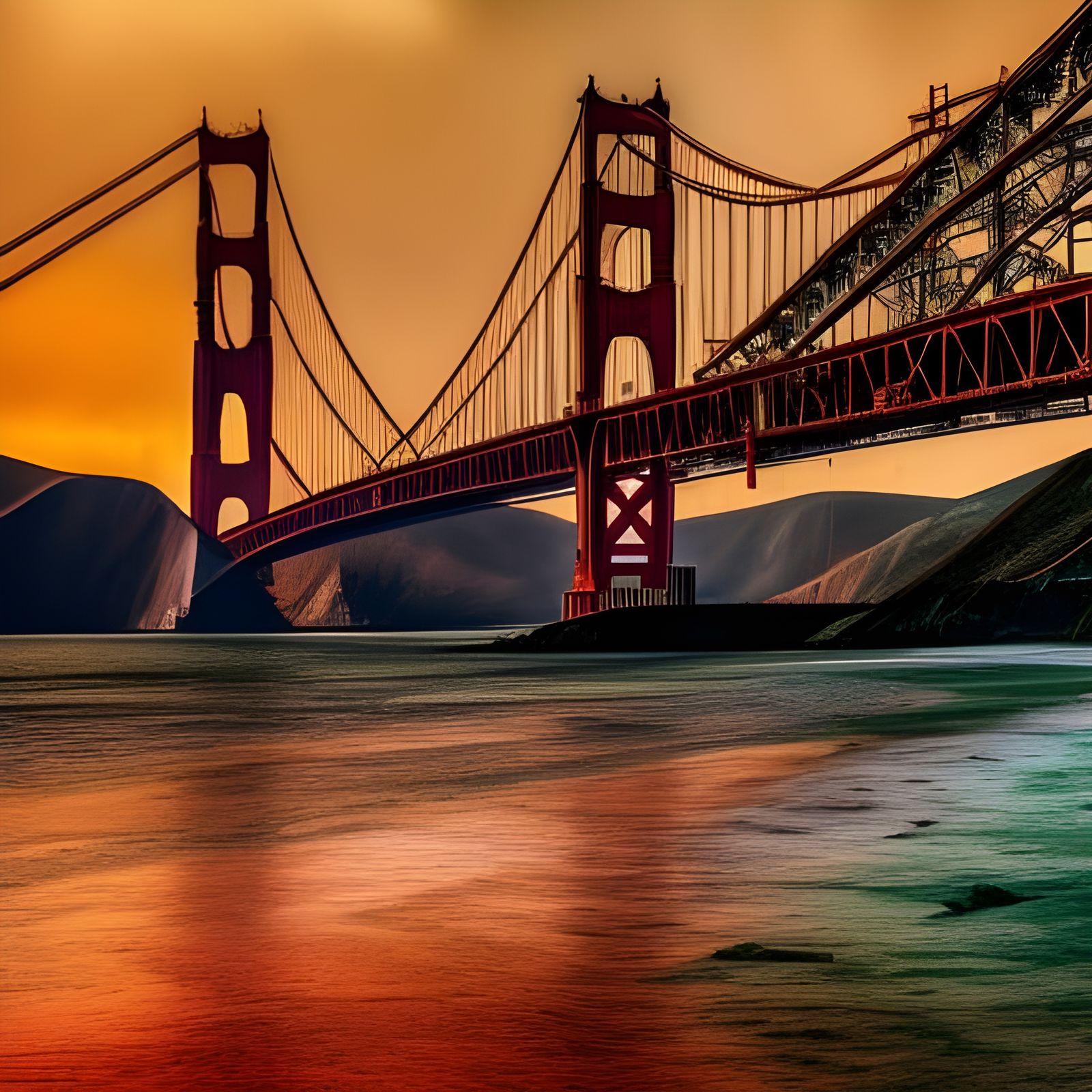 Post-Apocalyptic Golden Gate Bridge: Geometric Splash Art