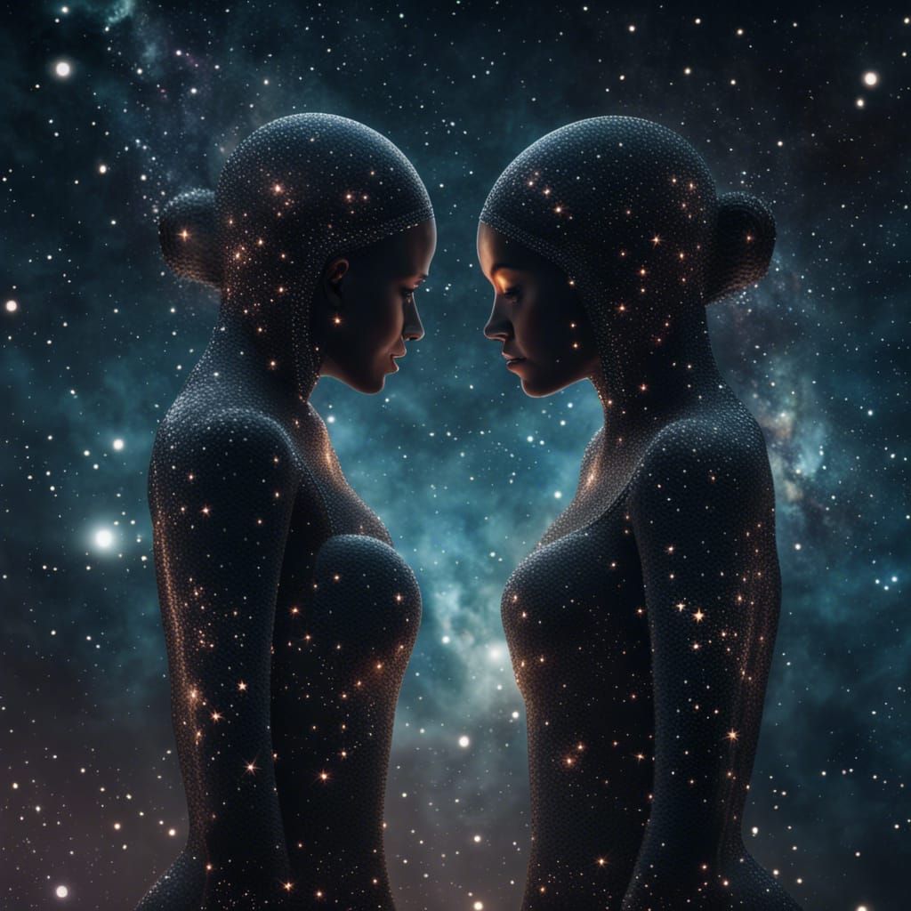 Galaxy Twins in Flight: Dramatic Digital Art