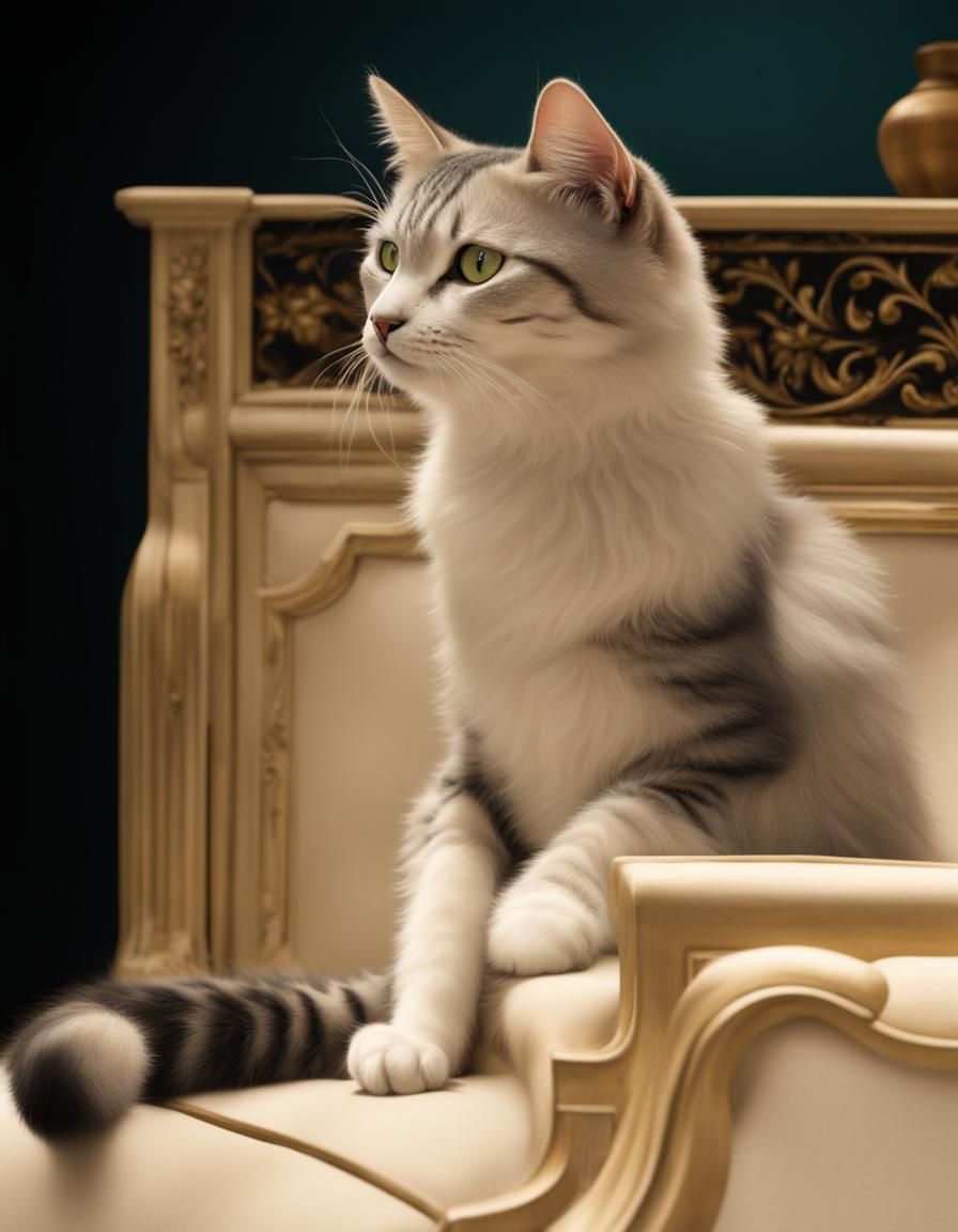 Cats on Antique Furniture with Silk Embroidery