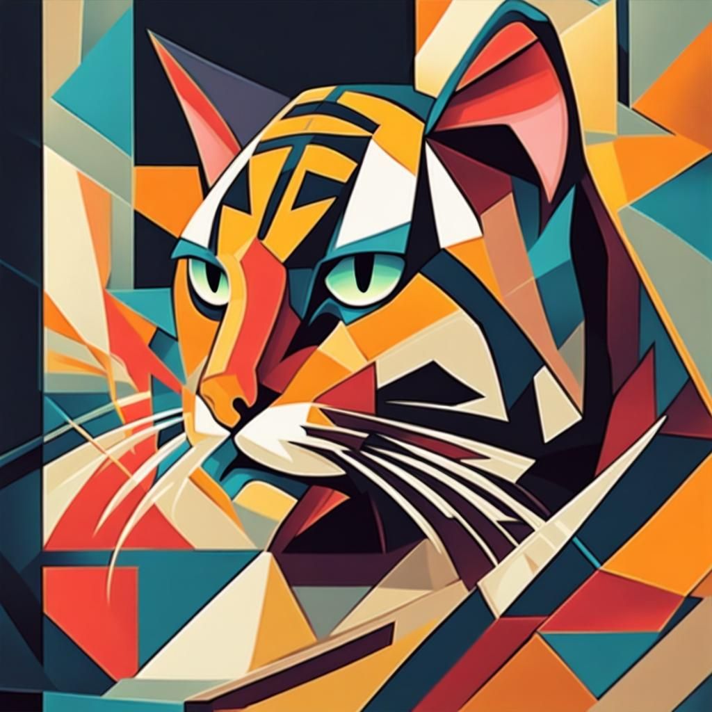 Cubist Cat Tiger in Geometric Fauvism Style