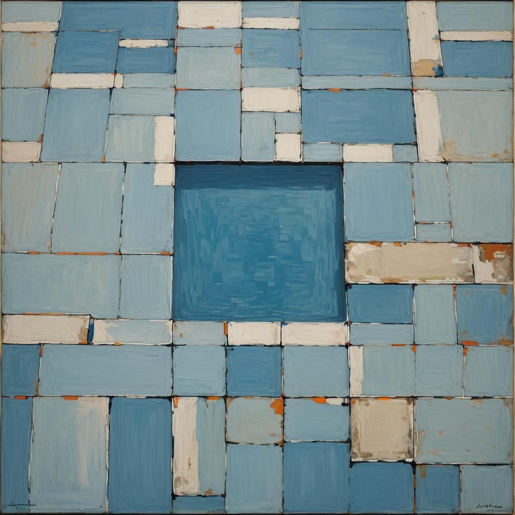 Abstract Blue Pool in Mondrian Style