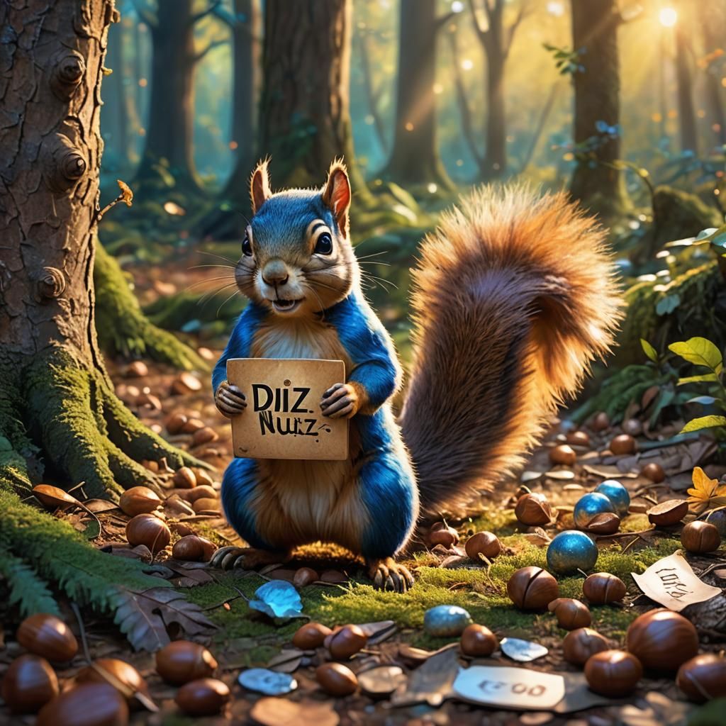 Whimsical Squirrel Art with Funny Sign