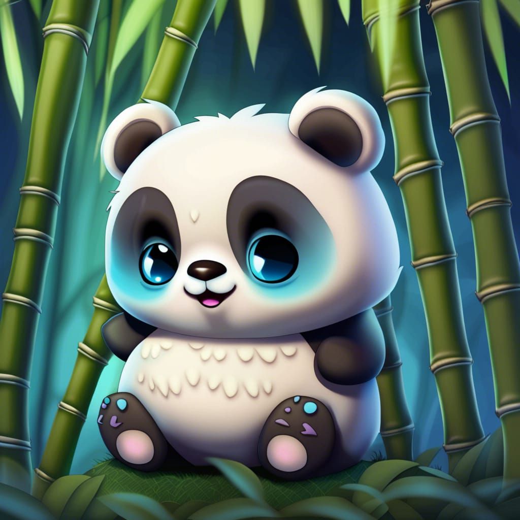 Chibi Ghost Panda in Moonlit Bamboo Forest