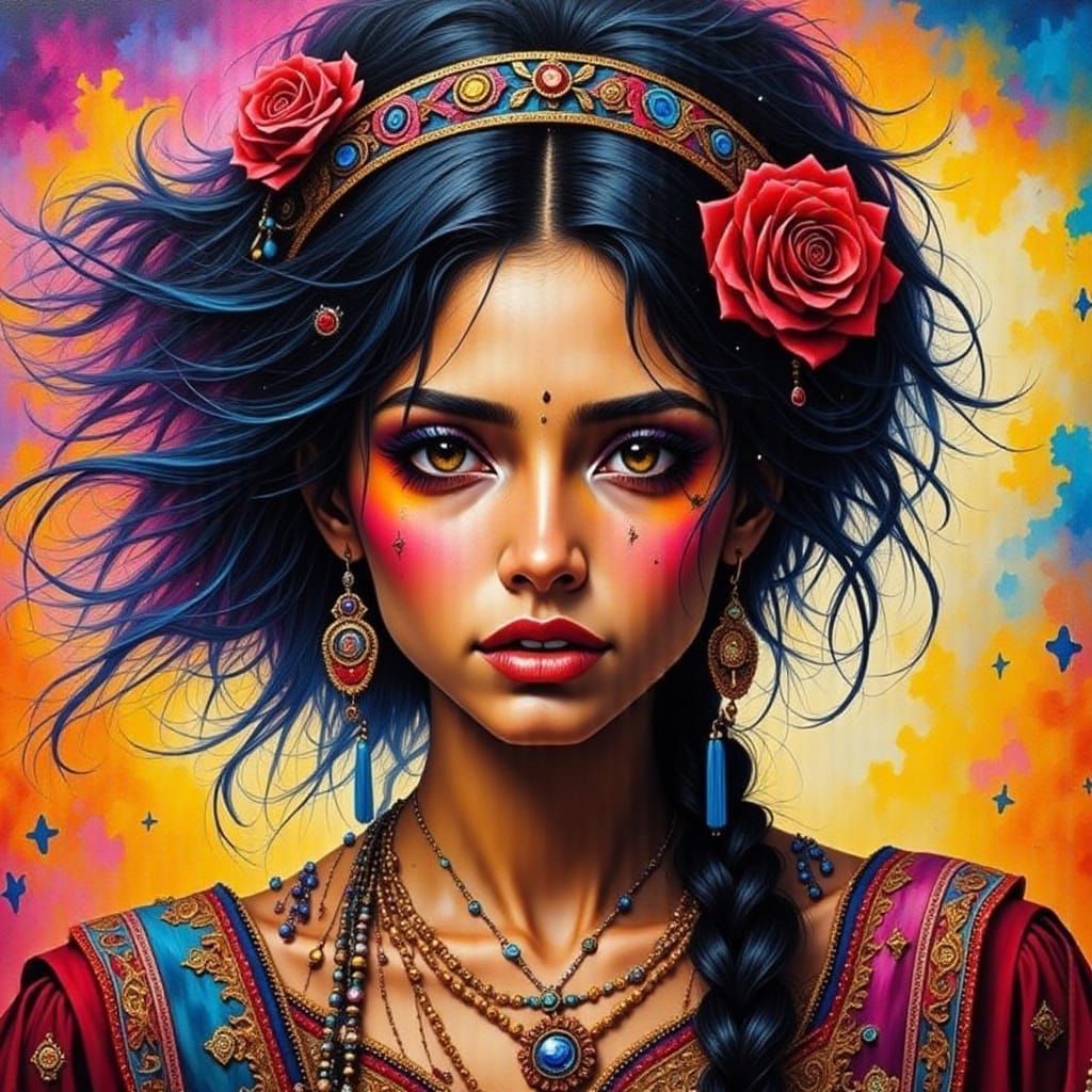 Gypsy Woman in Futuristic Trek Landscape