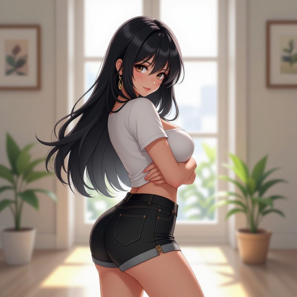 Anime Girl in 3D Style with Voluptuous Figure