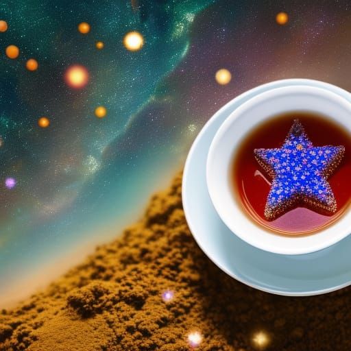 Starry Teacup with Duckling: Hyperrealistic Splash Art