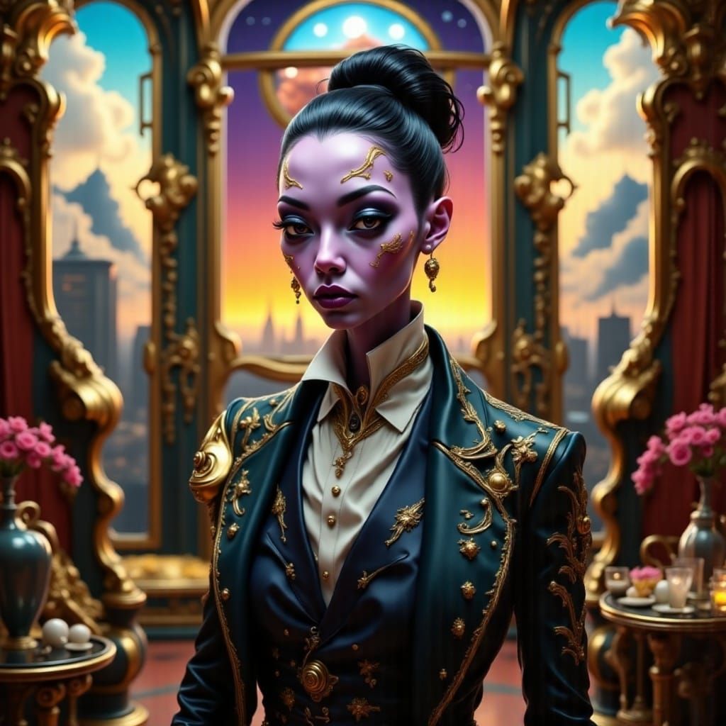 Galactic Ritz Employee Portrait in Wes Anderson Style