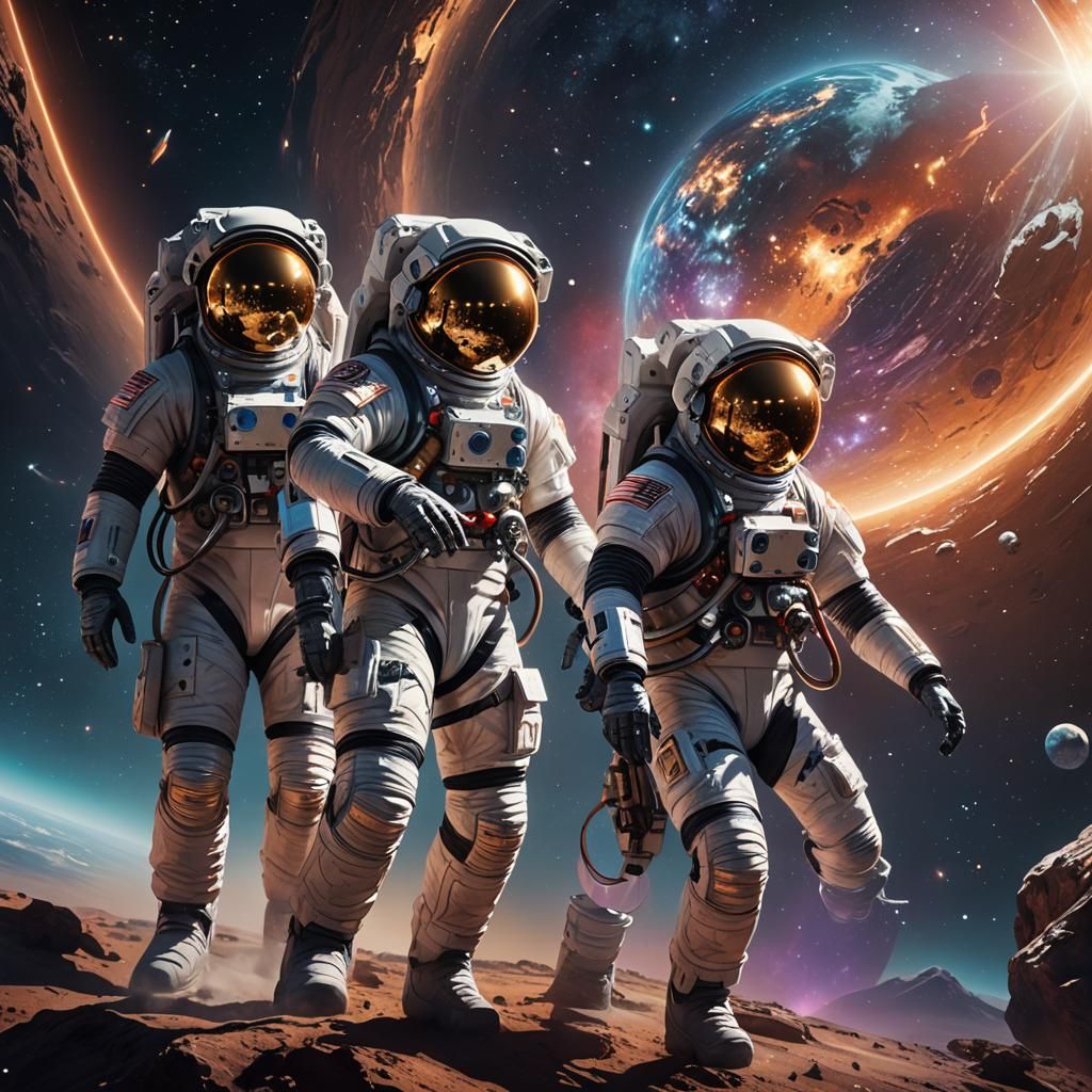 Astronauts Install Spotlight in Space: Fantasy Concept Art