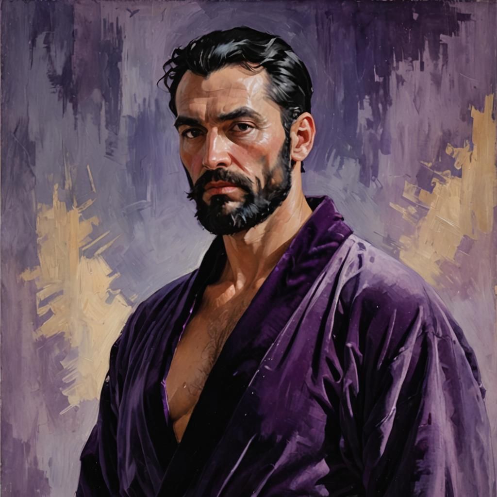 Vintage Impressionist Portrait: Man in Purple Velvet Robe