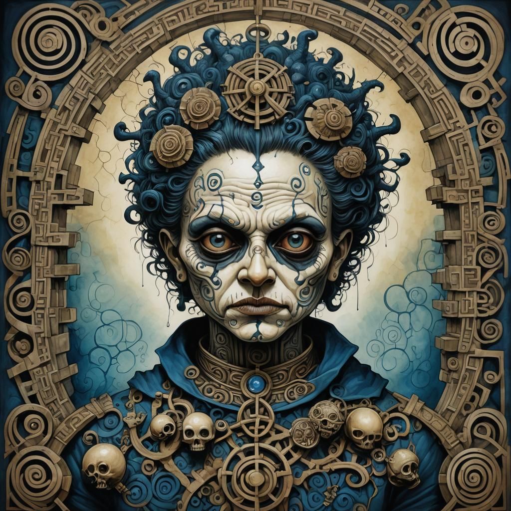 Celtic Creature in Steampunk Labyrinth: Surreal Ink Art