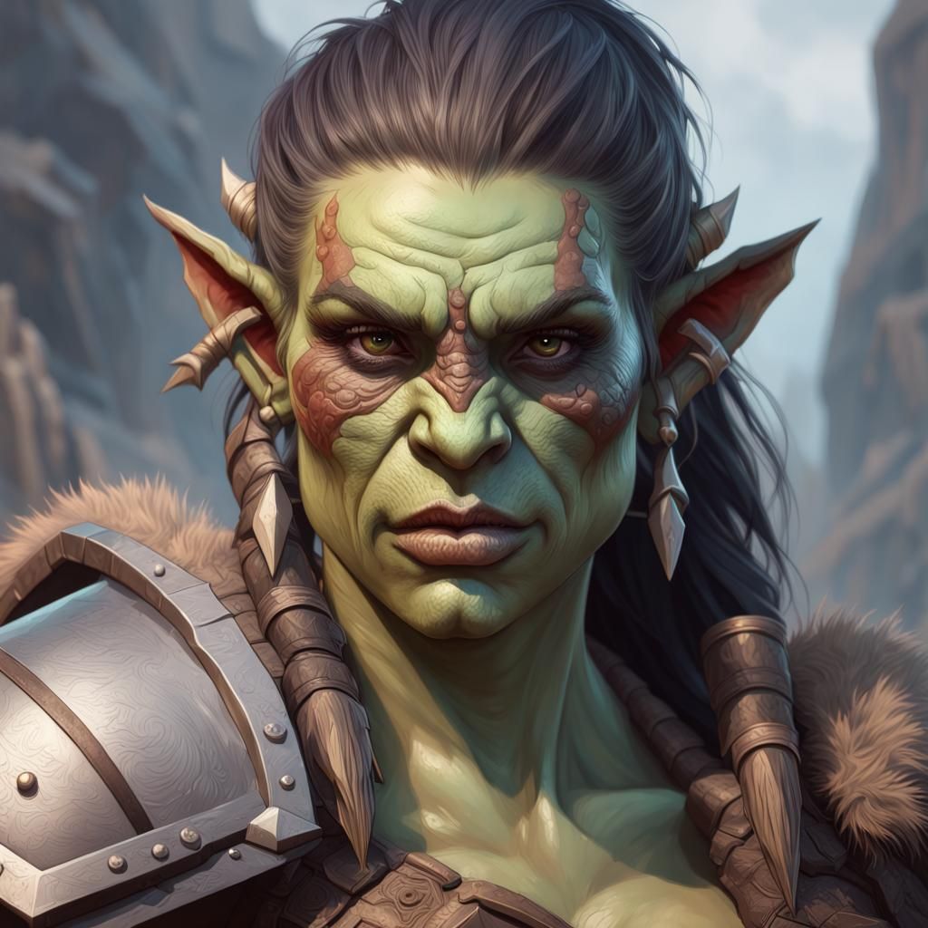 Detailed Portrait of a Female Orc Barbarian