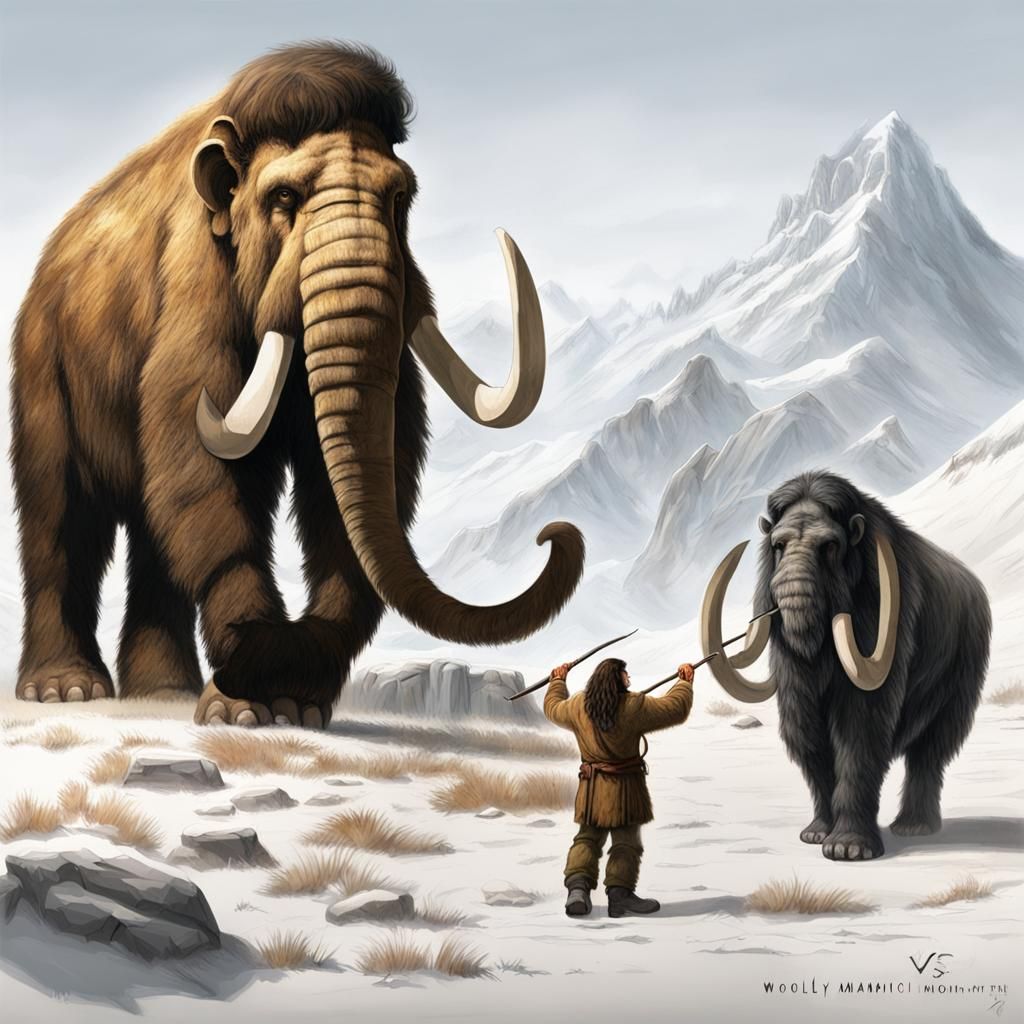Woolly Mammoth Confronts Caveman
