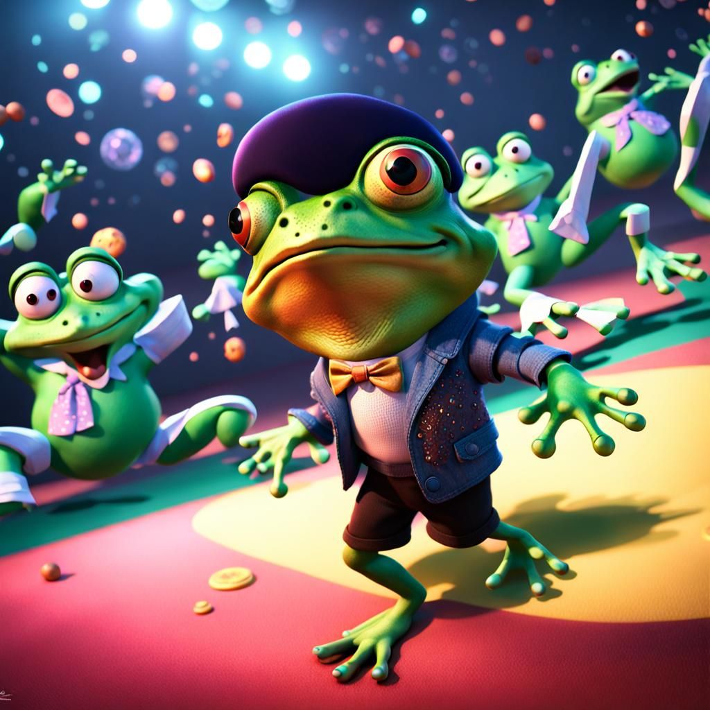 Frog Disco Dance: Pixar-Style 3D Digital Art