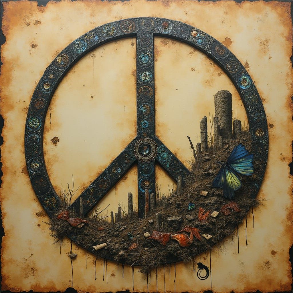 Peace Symbol on Parchment with Zentangle Patterns