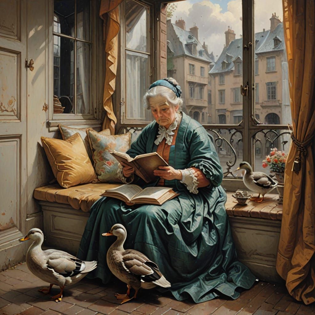 Rococo Painting: Woman Reading to Duck