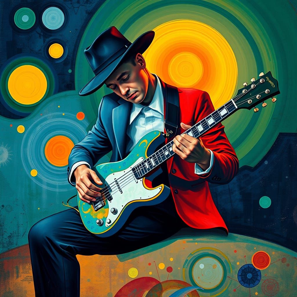 Hip-Hop Guitarist by Chagall: Surreal Fauvism Pop Art