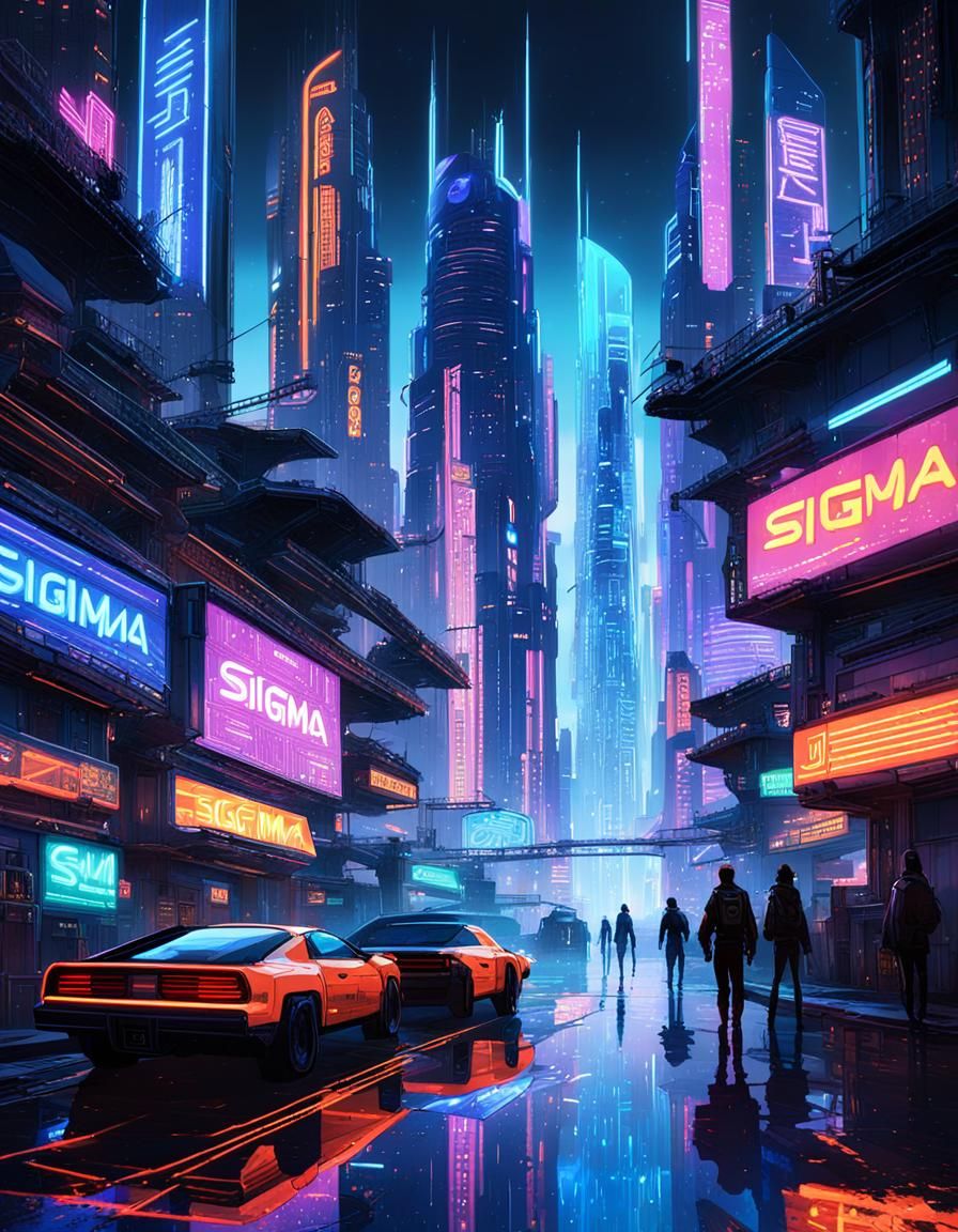 Cyberpunk Cityscape with Sigma Universe Sign