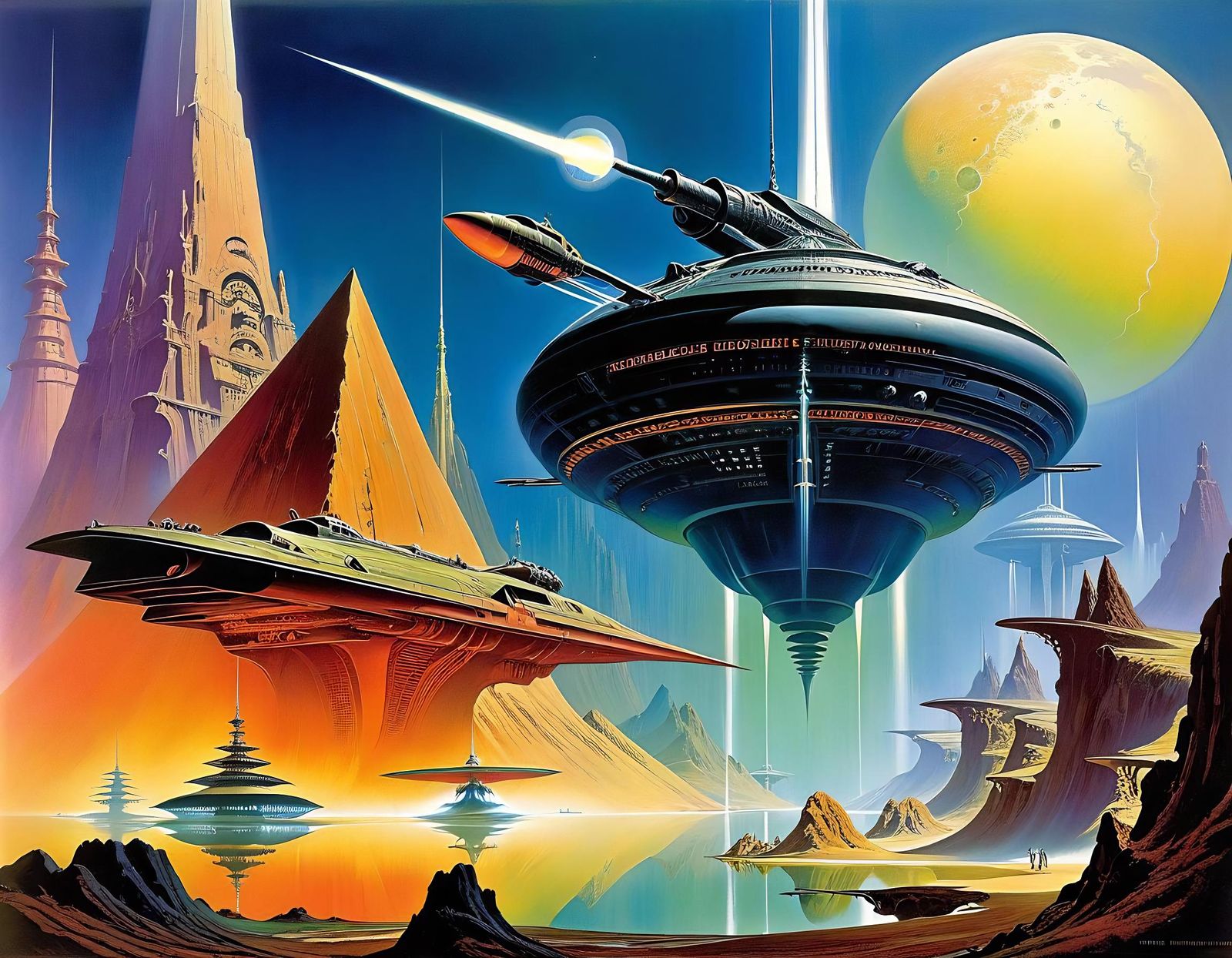 Cosmic Landscape in Classic Sci-Fi Art Style