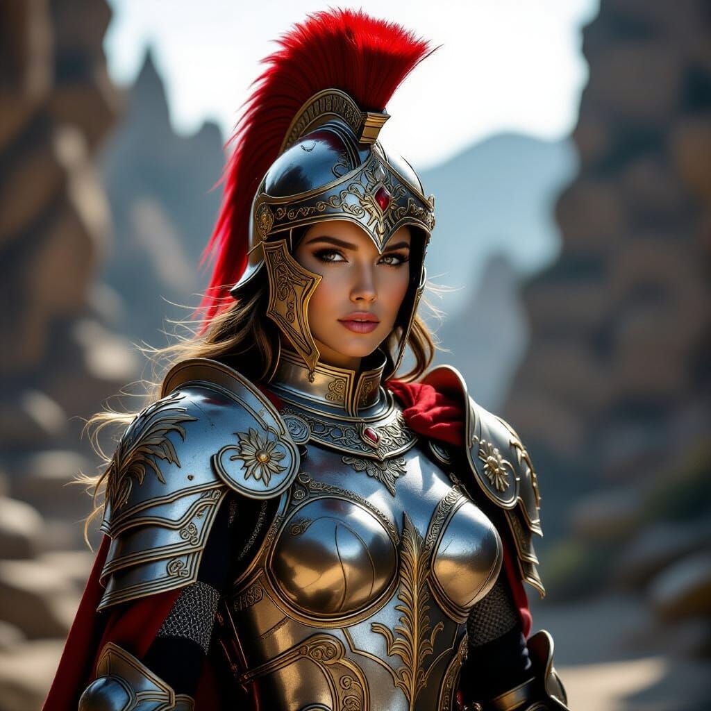Photorealistic Paladin Warrior with Red Plume Helmet
