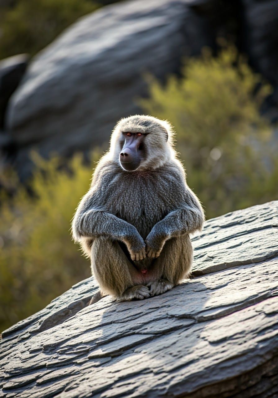 Majestic Baboon in Arid Desert Kingdom
