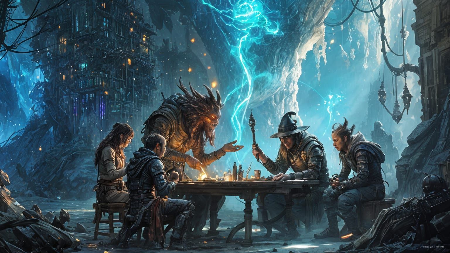 Mages Guild Meeting in Aetherpunk Style