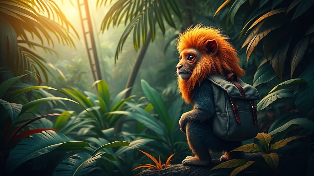 Lion Tamarin in Tropical Rainforest