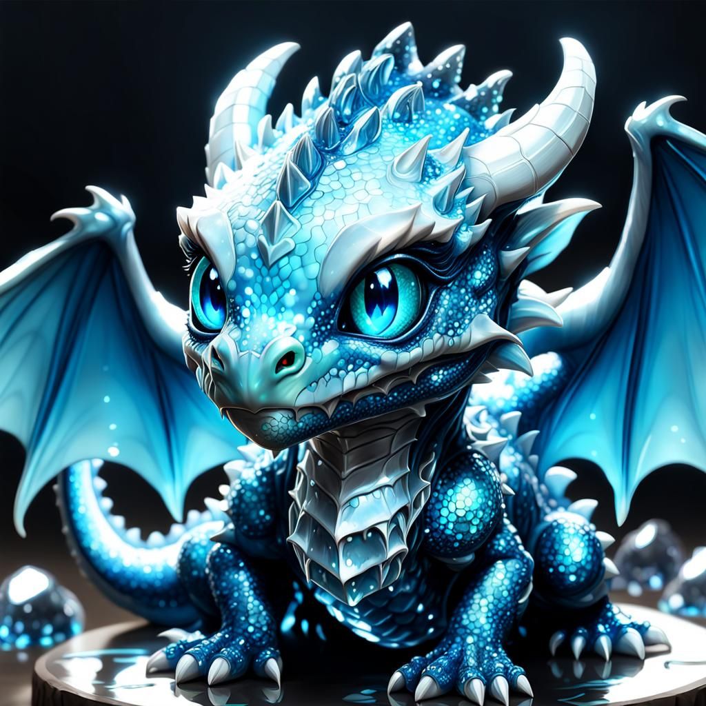 Adorable White Dragon Portrait in Surreal Style